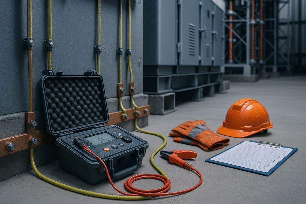 Protection relay and electrical test equipment in an industrial facility