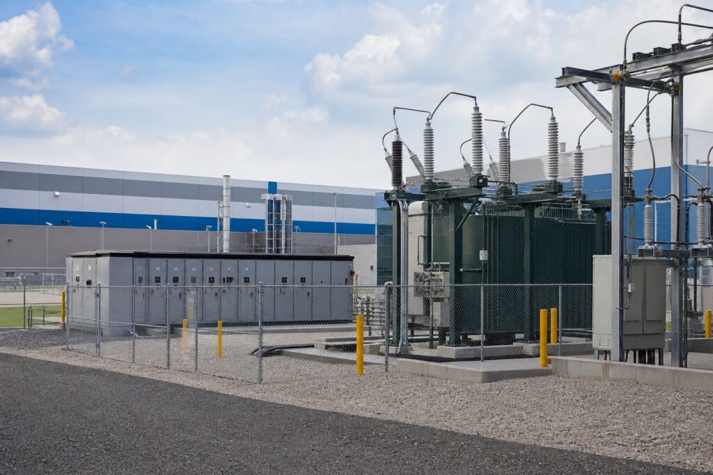 Medium-voltage substation and electrical distribution equipment serving a manufacturing facility